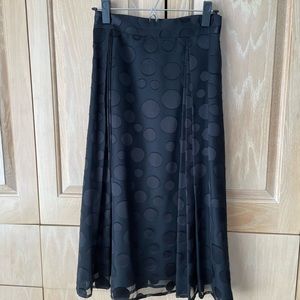Bigio Black Chiffon Midi Skirt with Satin Polkadots and Pleat Detail Size 12